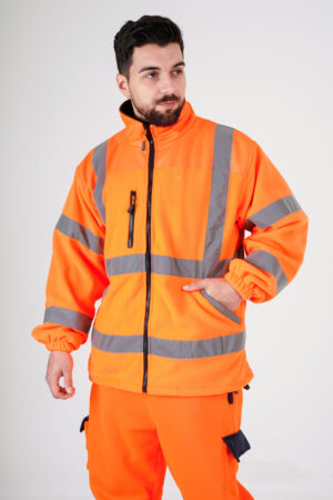 High Visibility Heavy Duty Fleece Jacket – Reflective Trim, Storm Collar