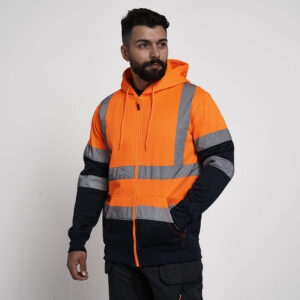 kapton Hi Vis Hoodie Two Tone Zip Up Hooded Sweatshirt Zipped