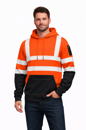 Hi Vis Hoodie Two Tone Hoody Sweatshirt with Zip Pockets