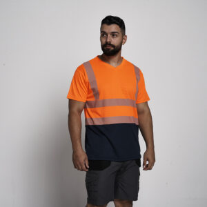 Kapton High Vis Short Sleeve V Neck T-Shirt Two Tone Fusion Super Stretch