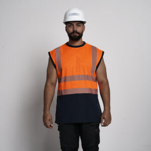 Kapton Hi Vis Sleeveless T Shirt Crew Neck Tank Top Two Tone Fusion Super Stretch