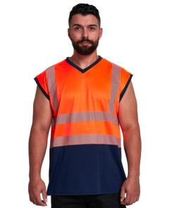 Kapton Hi Vis Sleeveless T Shirt V Neck Tank Top Two Tone Fusion Super Stretch