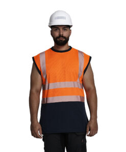 Kapton Hi Vis Sleeveless T Shirt Crew Neck Tank Top Two Tone Fusion Super Stretch
