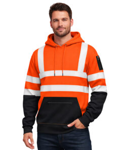 Hi Vis Hoodie Two Tone Hoody Sweatshirt with Zip Pockets