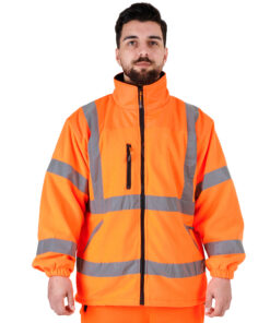 High Visibility Heavy Duty Fleece Jacket – Reflective Trim, Storm Collar