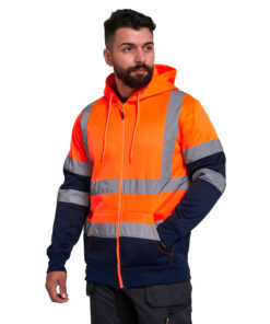 kapton Hi Vis Hoodie Two Tone Zip Up Hooded Sweatshirt Zipped